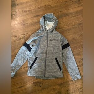 Kid’s Nike  Dri-FIT Full Zip Heather Gray with Black Poly Hoodie, Size L